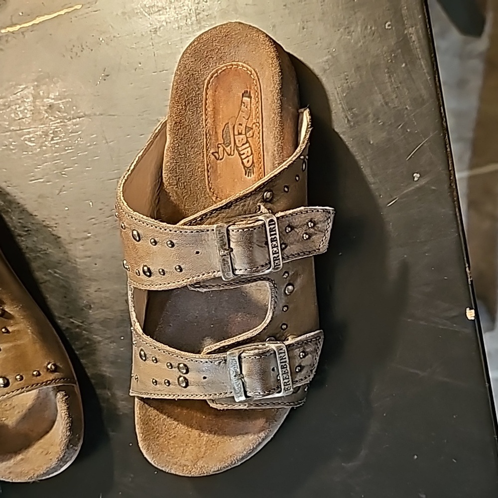 Freebird by Steven Taupe Studded Double-Buckle Slide Sandals - Picture 3 of 5